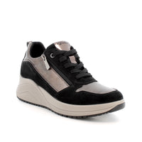 Women’s Platinum and Black Platform Sneakers with Zipper and Laces