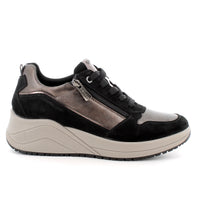 Women’s Platinum and Black Platform Sneakers with Zipper and Laces