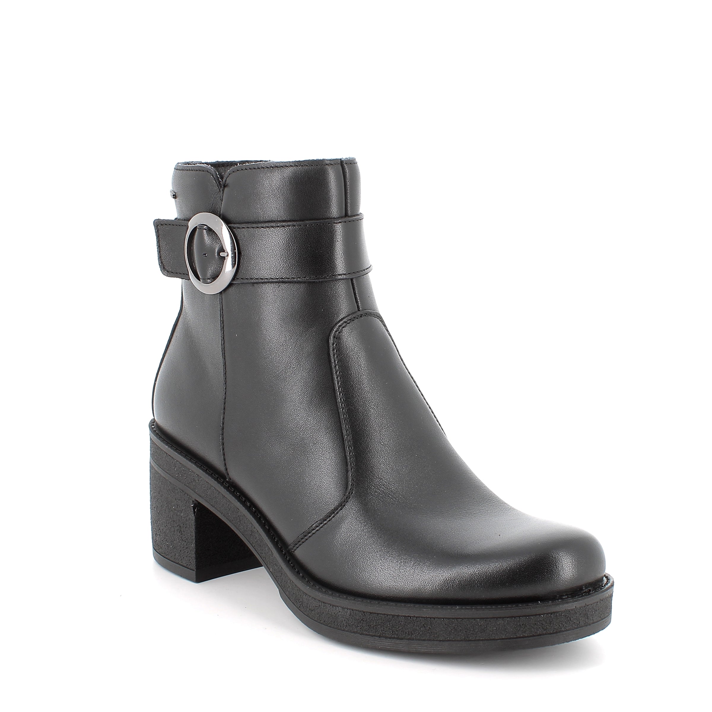 Women’s Black Leather Heeled Booties with Side Zipper – Made in Italy