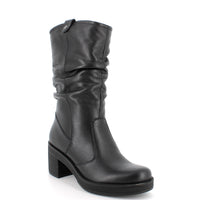 Women’s Black High Leather Boots with Wide Heel