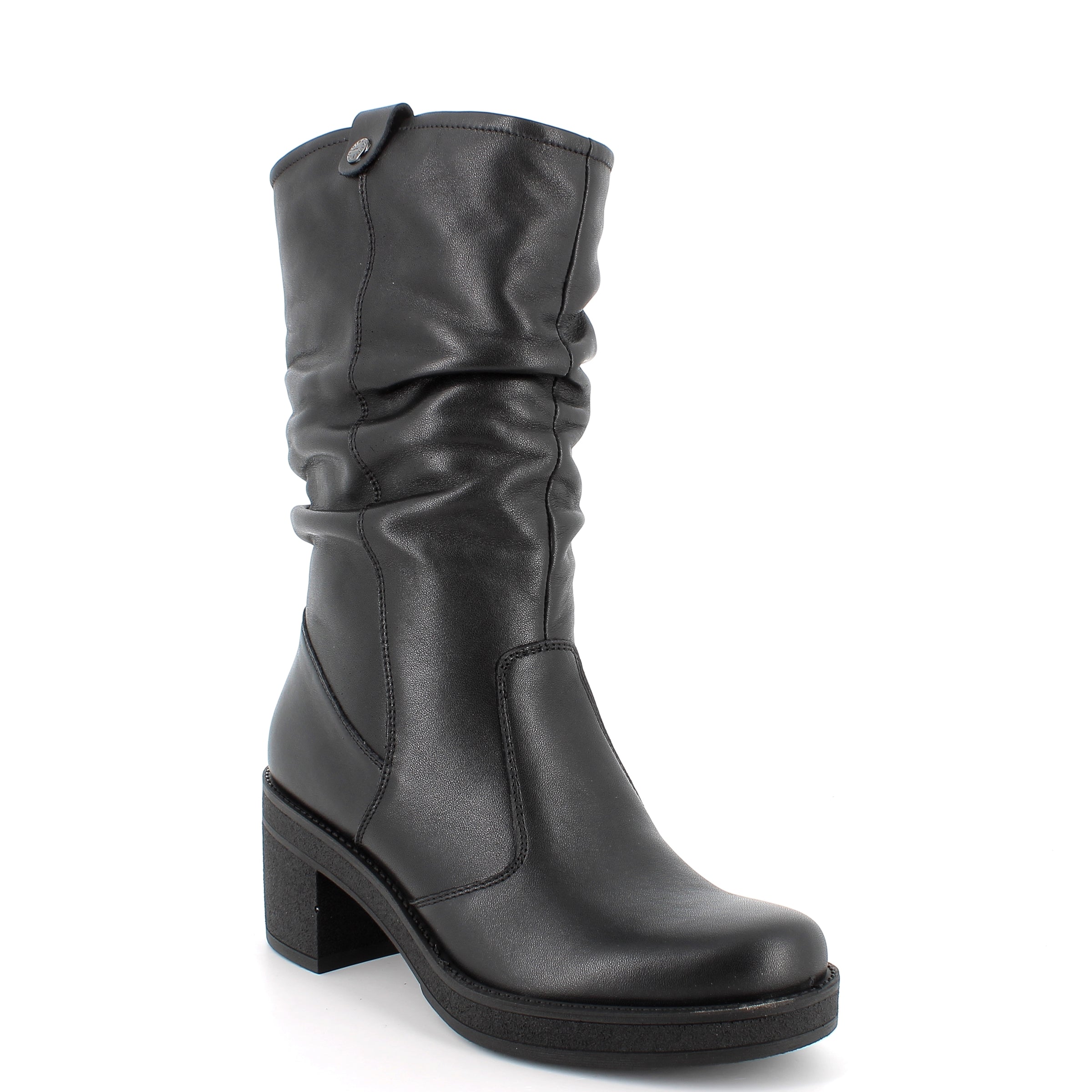Women’s Black High Leather Boots with Wide Heel