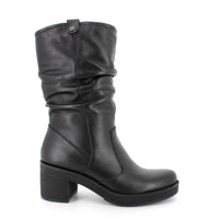 Women’s Black High Leather Boots with Wide Heel