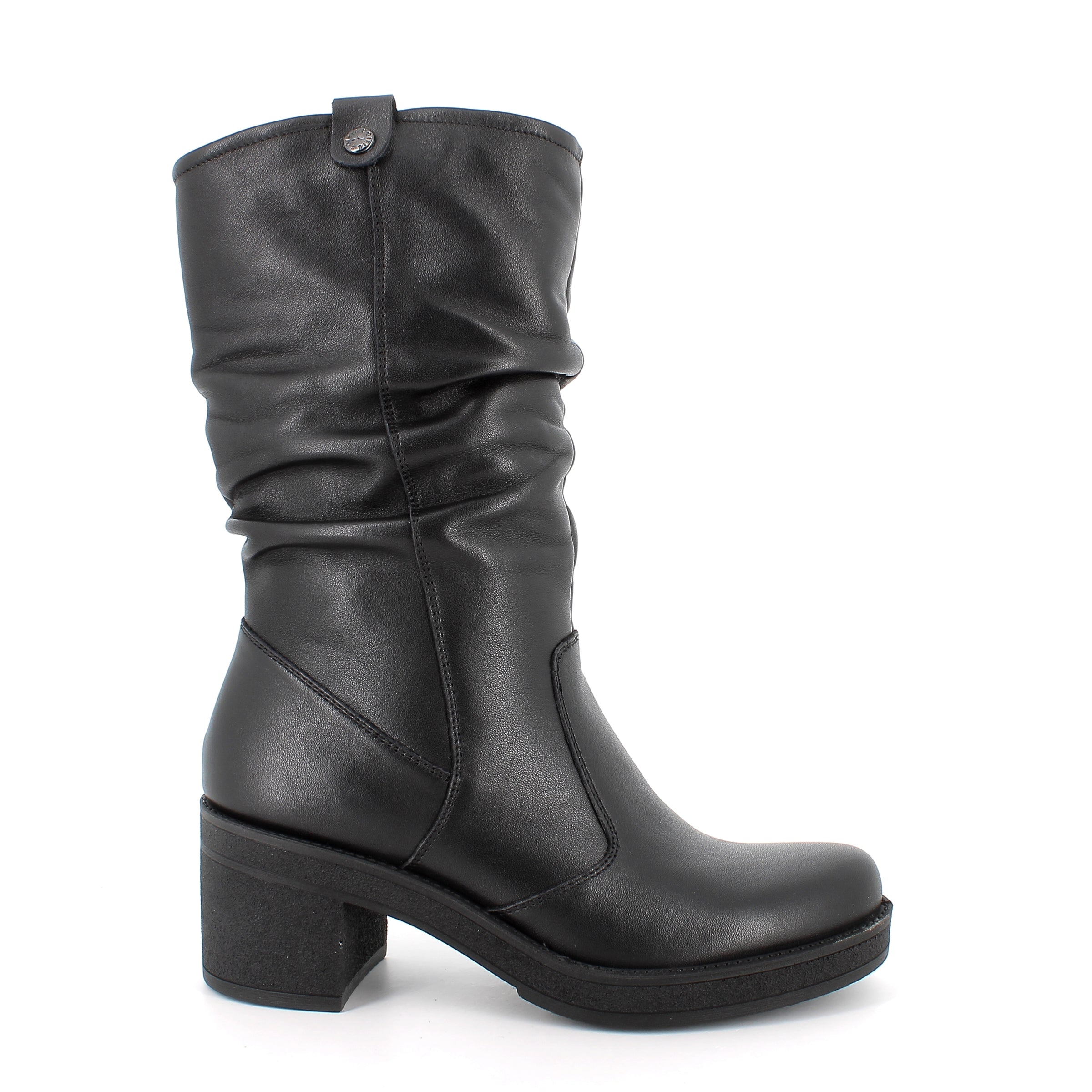 Women’s Black High Leather Boots with Wide Heel