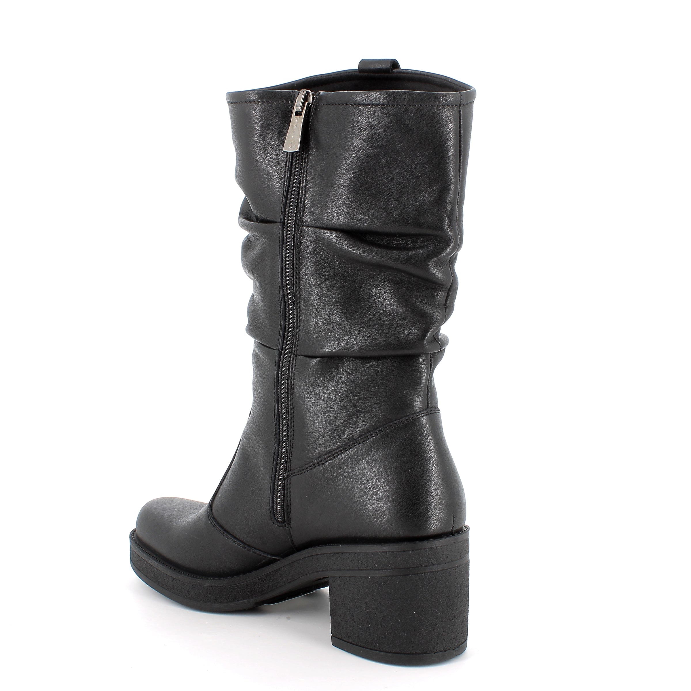 Women’s Black High Leather Boots with Wide Heel