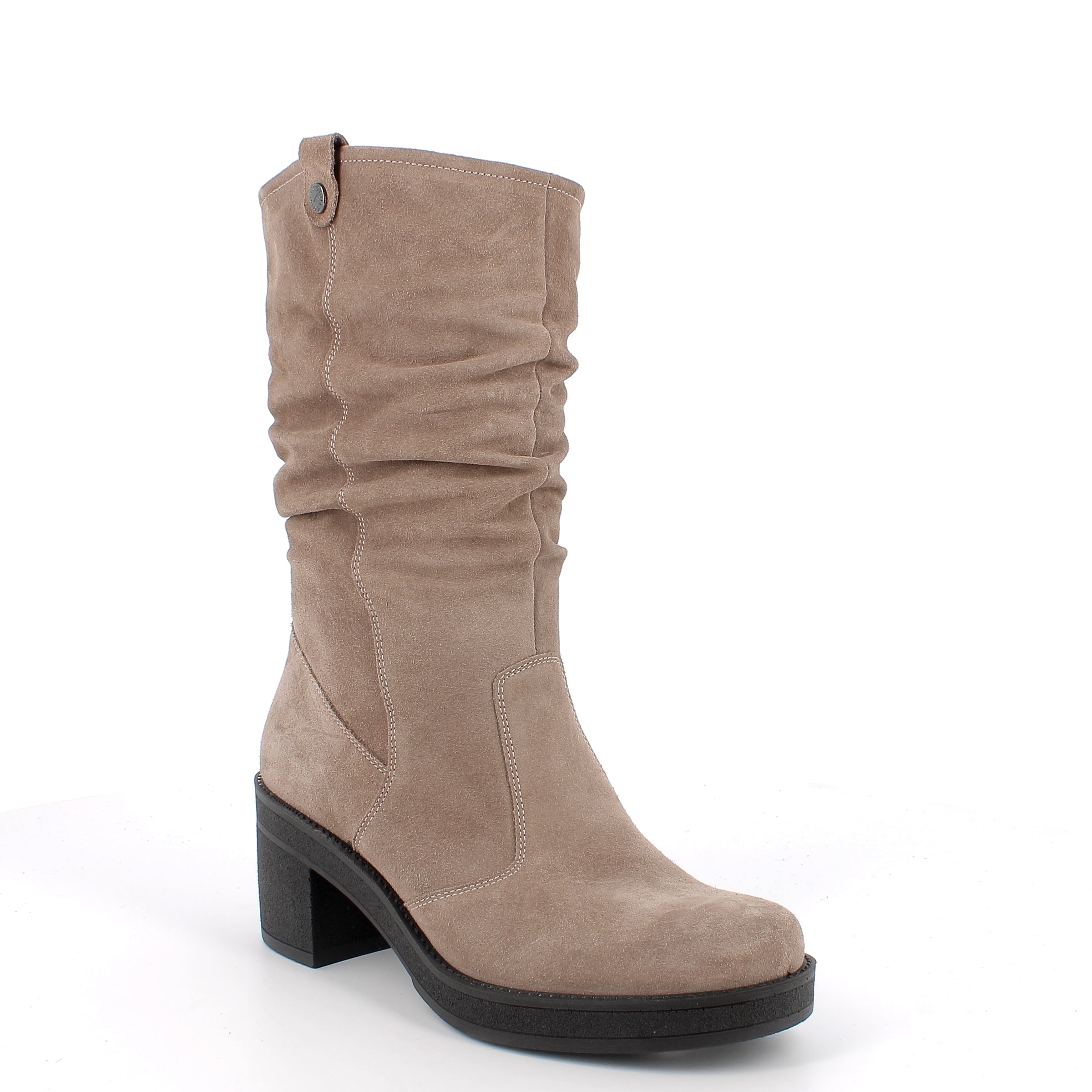 Women’s Beige Suede High Boots with Wide Heel