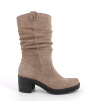 Women’s Beige Suede High Boots with Wide Heel