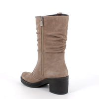 Women’s Beige Suede High Boots with Wide Heel
