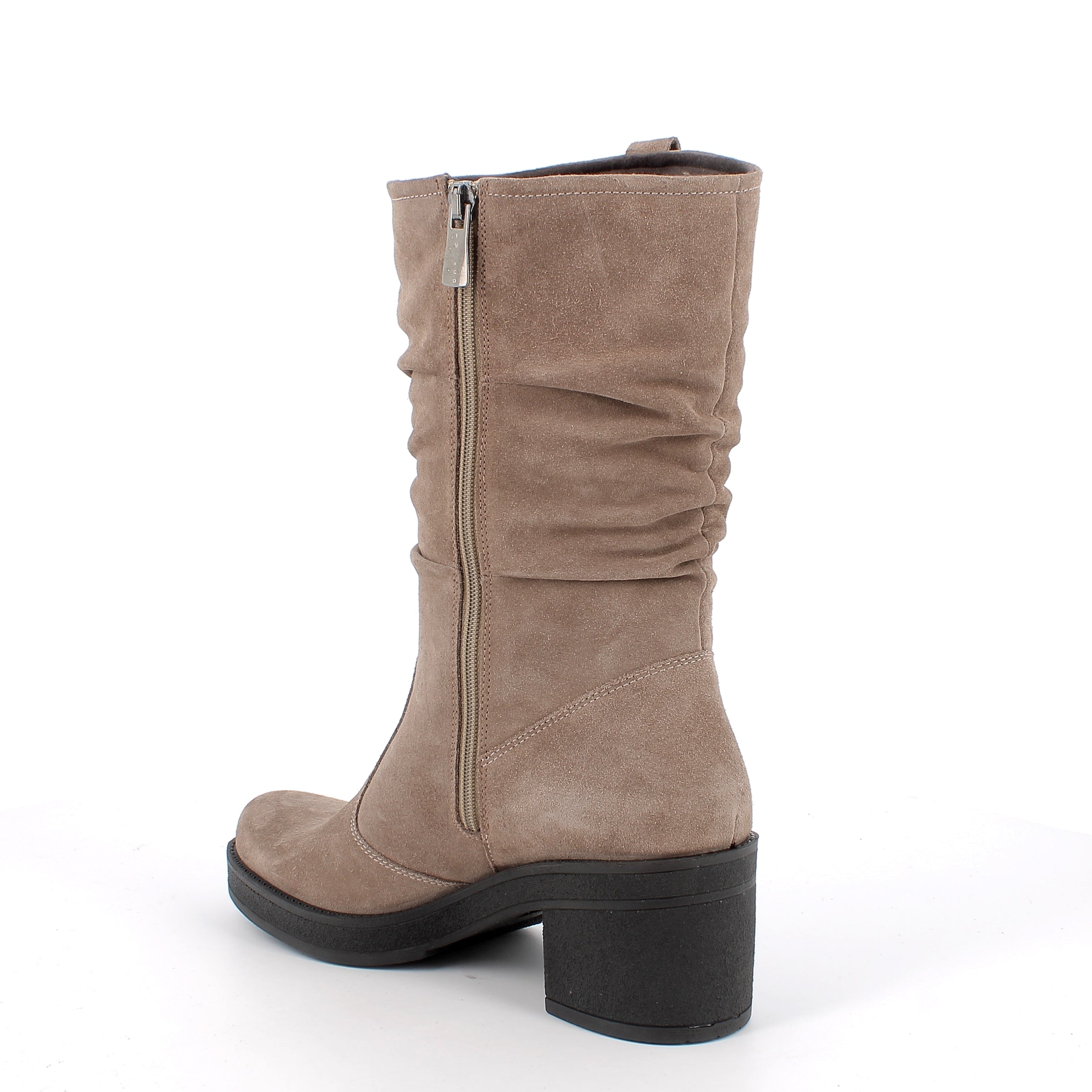 Women’s Beige Suede High Boots with Wide Heel