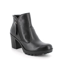 Women’s Black Leather Booties with Side Zip and Platform Heel