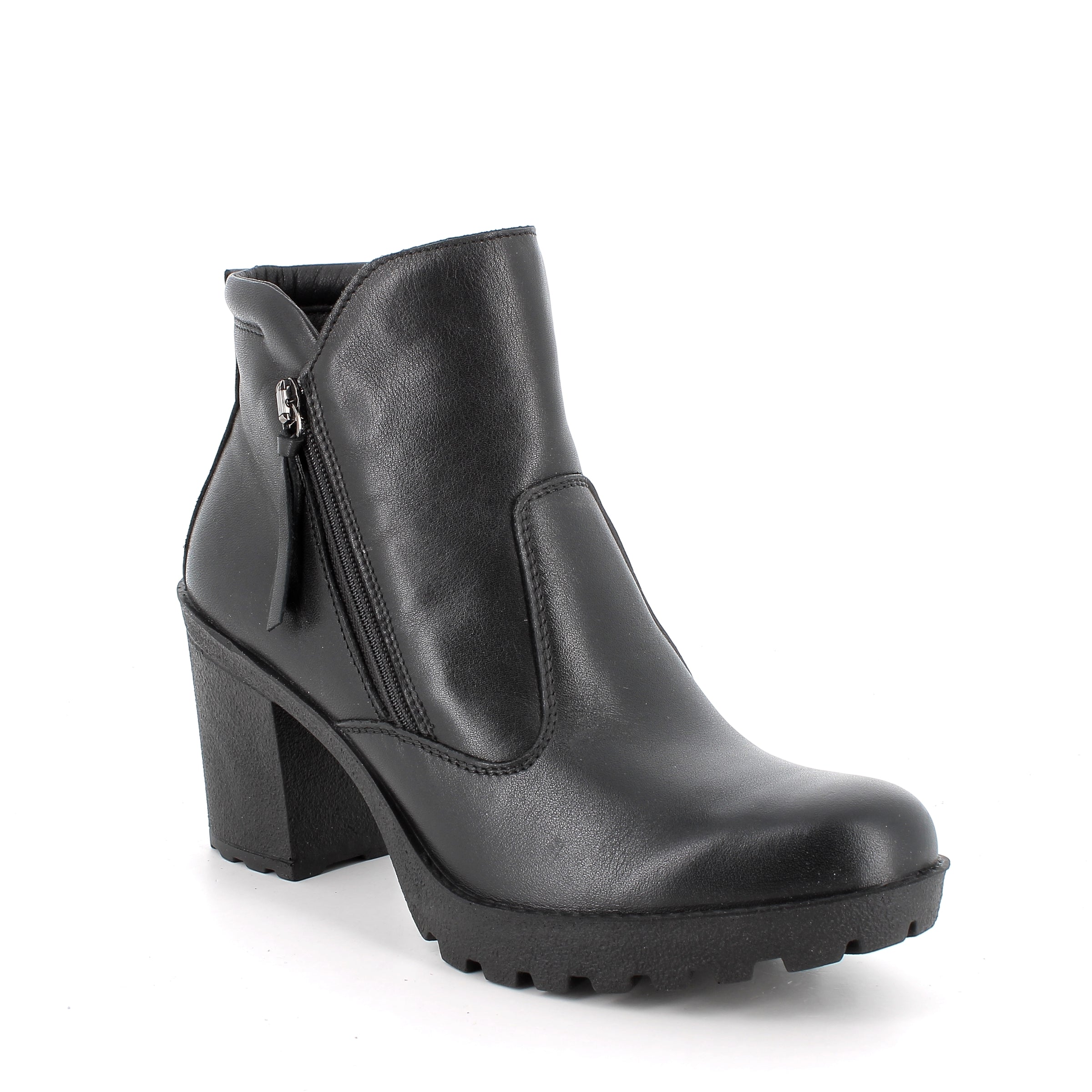 Women’s Black Leather Booties with Side Zip and Platform Heel