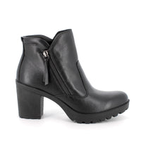 Women’s Black Leather Booties with Side Zip and Platform Heel