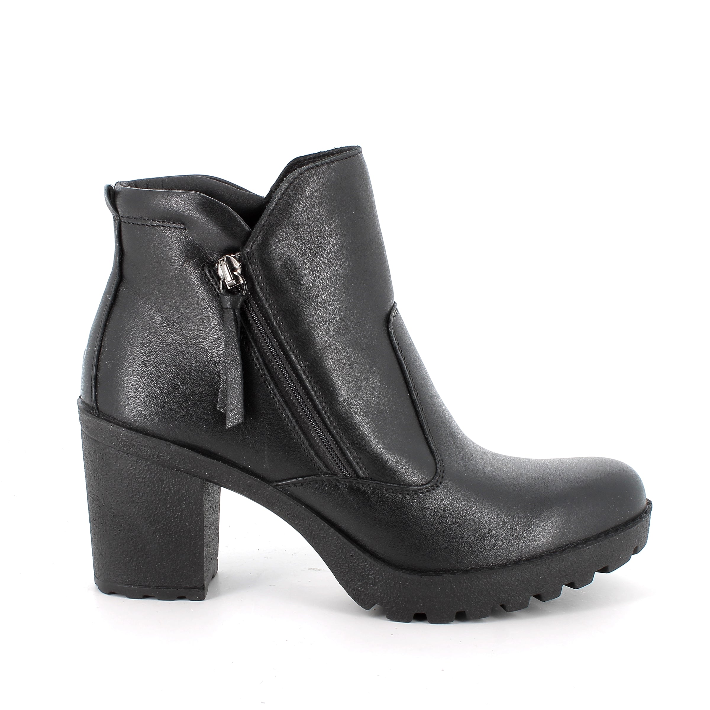 Women’s Black Leather Booties with Side Zip and Platform Heel