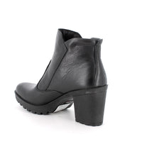 Women’s Black Leather Booties with Side Zip and Platform Heel