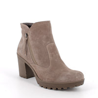Women’s Beige Suede Booties with Platform Heel and Side Zip