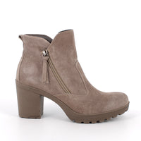 Women’s Beige Suede Booties with Platform Heel and Side Zip