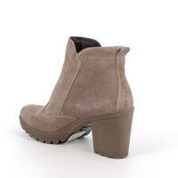 Women’s Beige Suede Booties with Platform Heel and Side Zip