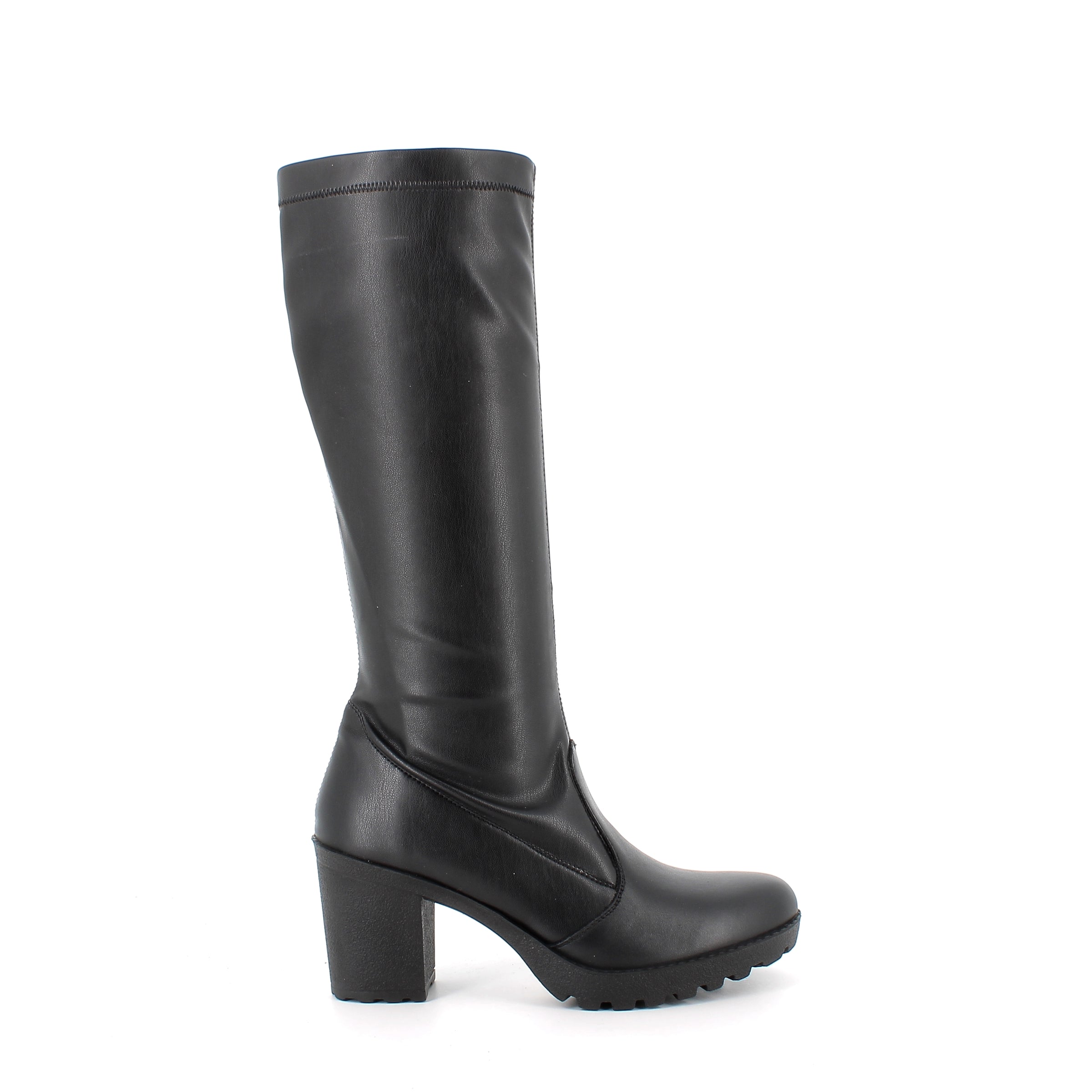 Women’s Knee-High Boots with High Heel and Side Zip – Black