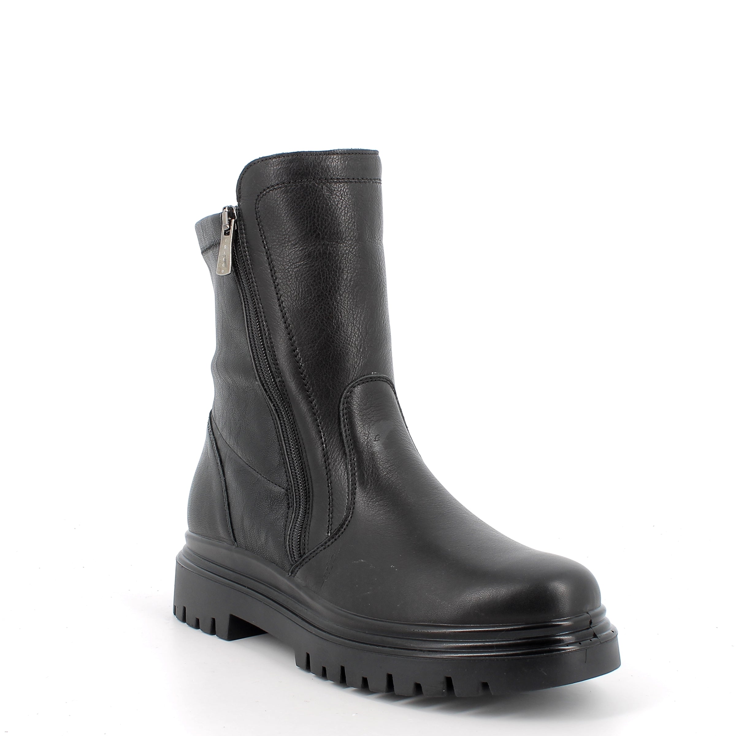 Women’s Black Leather Booties with Urban Sole and Side Zip