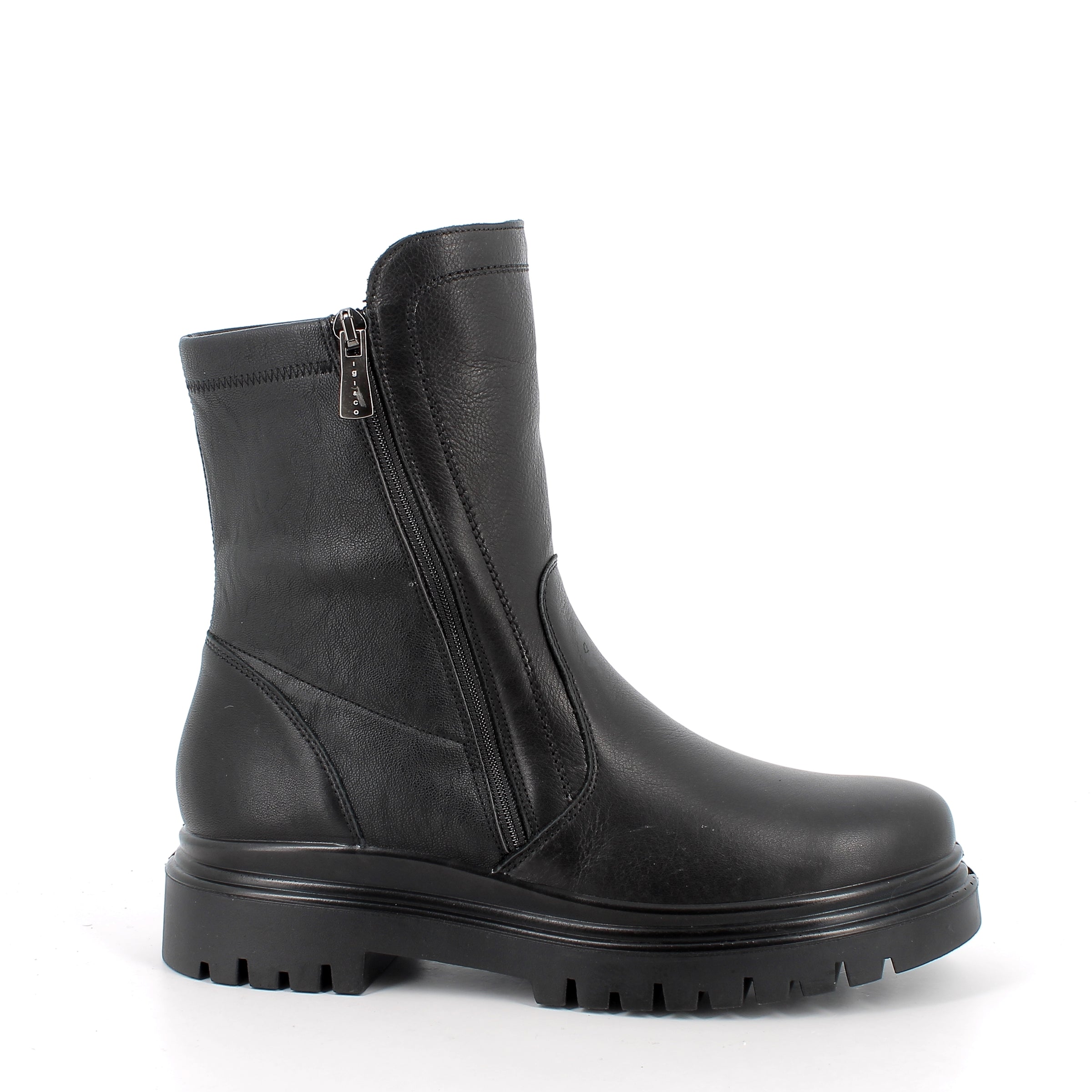 Women’s Black Leather Booties with Urban Sole and Side Zip