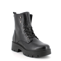 Women’s Black Leather Booties with Rhinestone Tongue and Side Zip