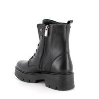 Women’s Black Leather Booties with Rhinestone Tongue and Side Zip