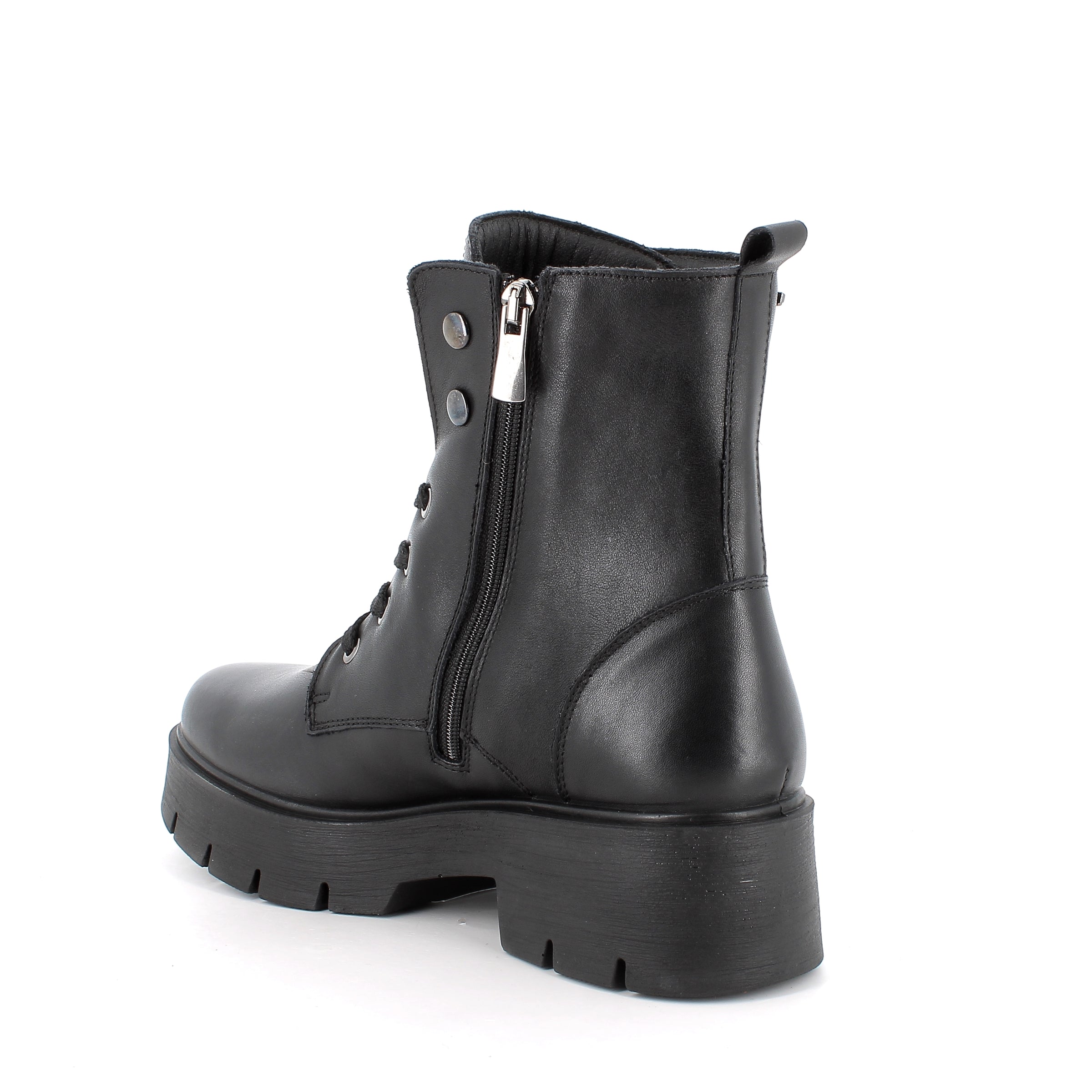 Women’s Black Leather Booties with Rhinestone Tongue and Side Zip