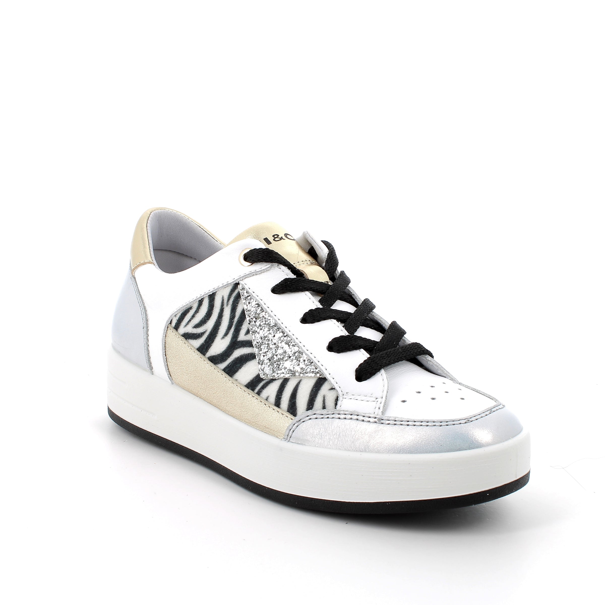 Women's Fashion Sneakers White and Silver Lace Up
