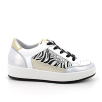 Women's Fashion Sneakers White and Silver Lace Up