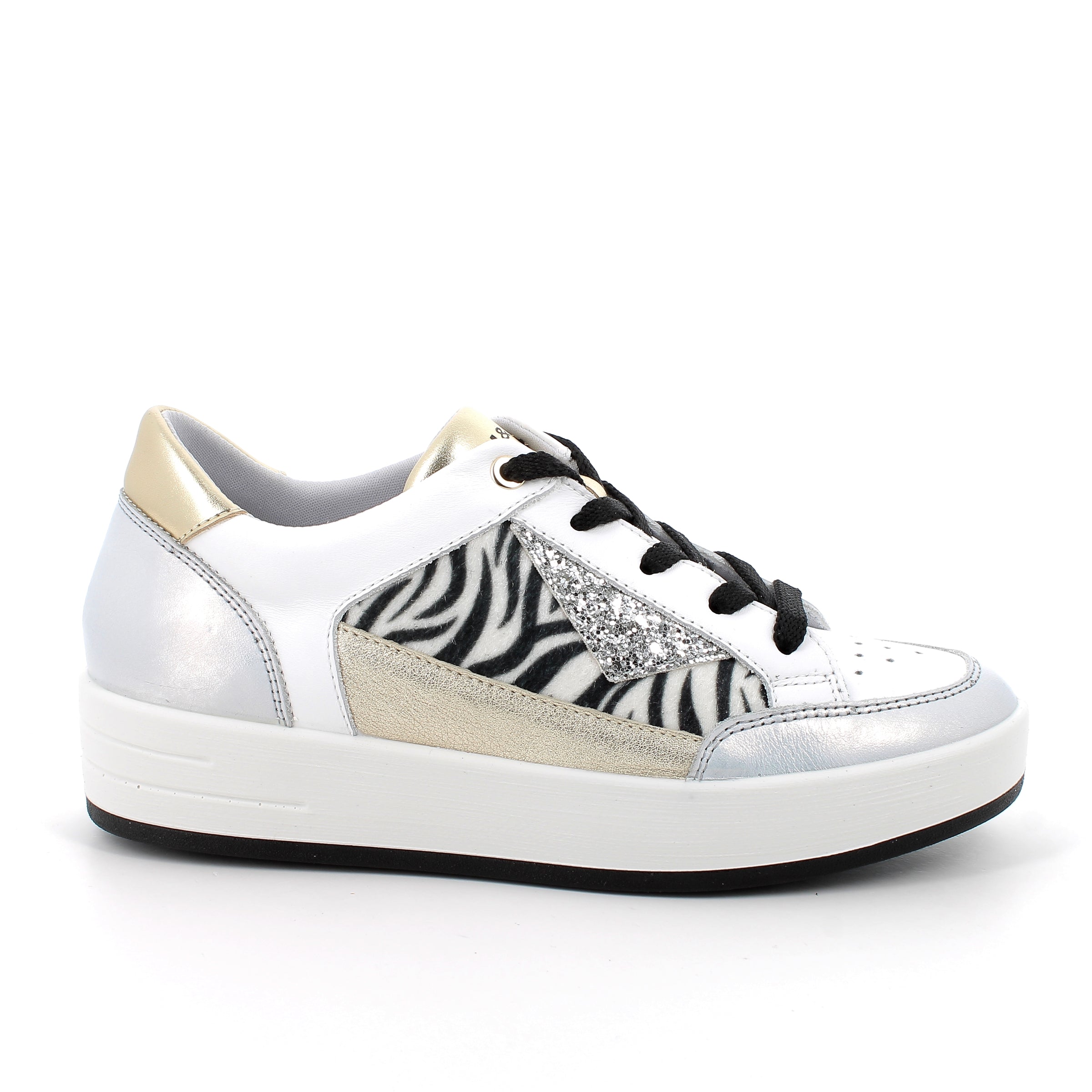 Women's Fashion Sneakers White and Silver Lace Up
