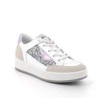 Women's Fashion Sneakers White And Glitter Lace-Up