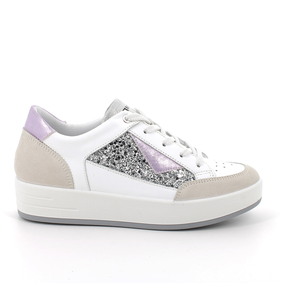 Women's Fashion Sneakers White And Glitter Lace-Up