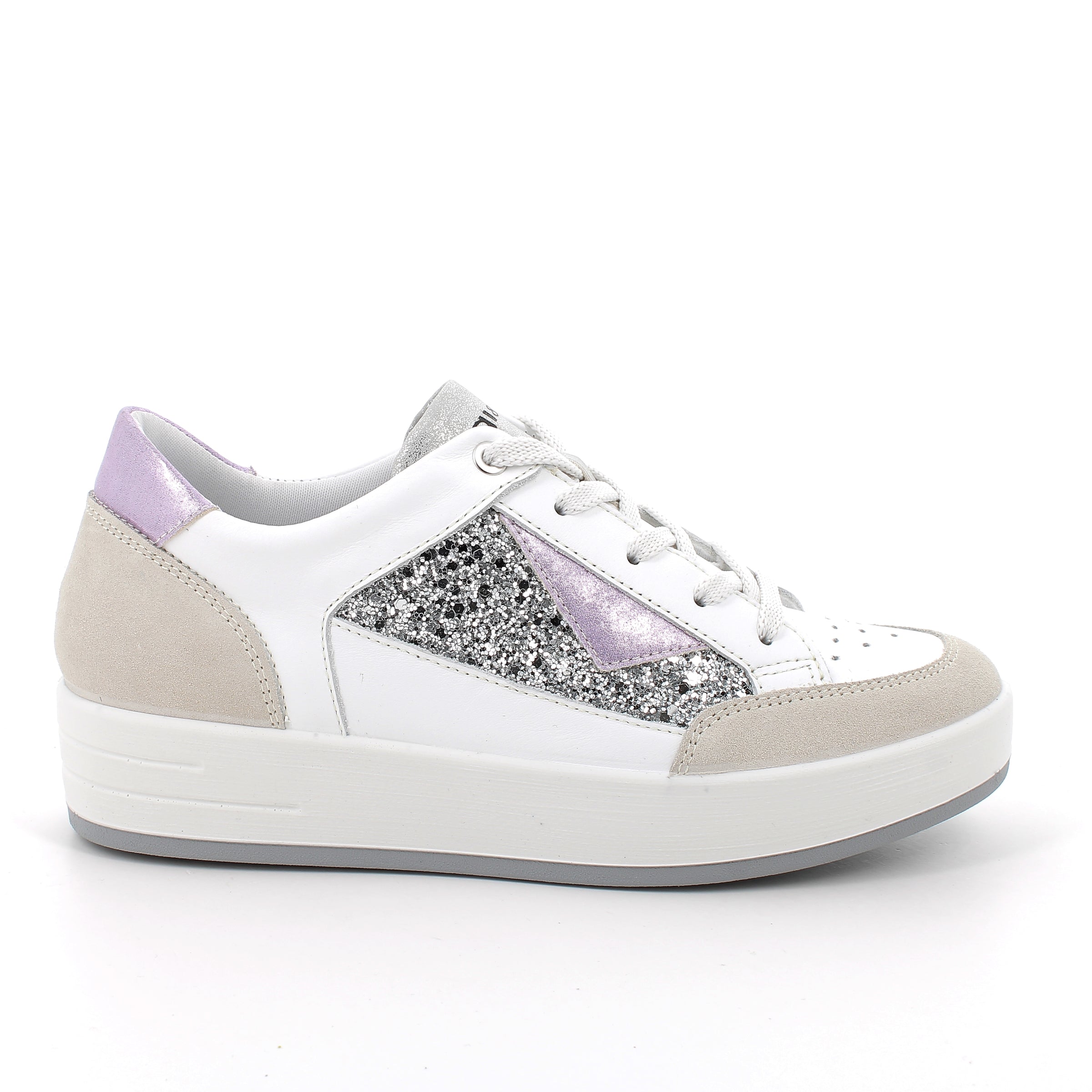 Women's Fashion Sneakers White And Glitter Lace-Up