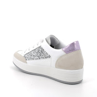 Women's Fashion Sneakers White And Glitter Lace-Up
