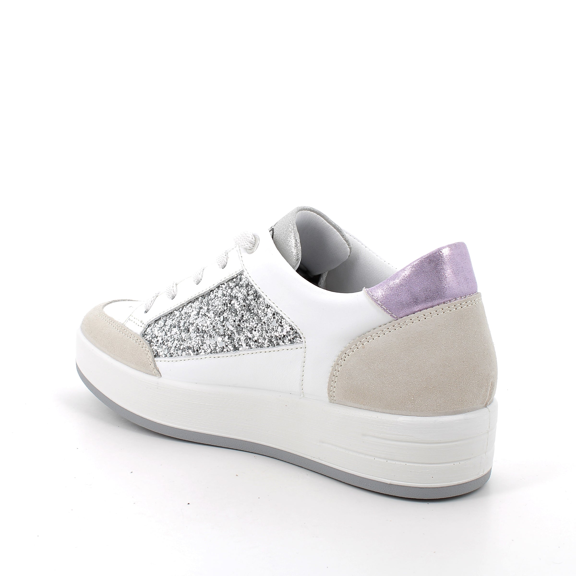 Women's Fashion Sneakers White And Glitter Lace-Up