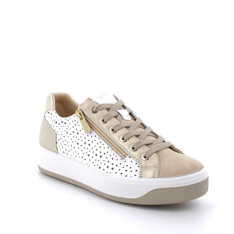 Women’s Fashion Sneakers Gold and White with Zipper and Laces Breathable