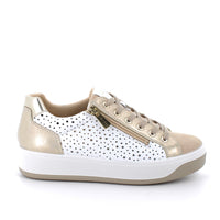 Women’s Fashion Sneakers Gold and White with Zipper and Laces Breathable