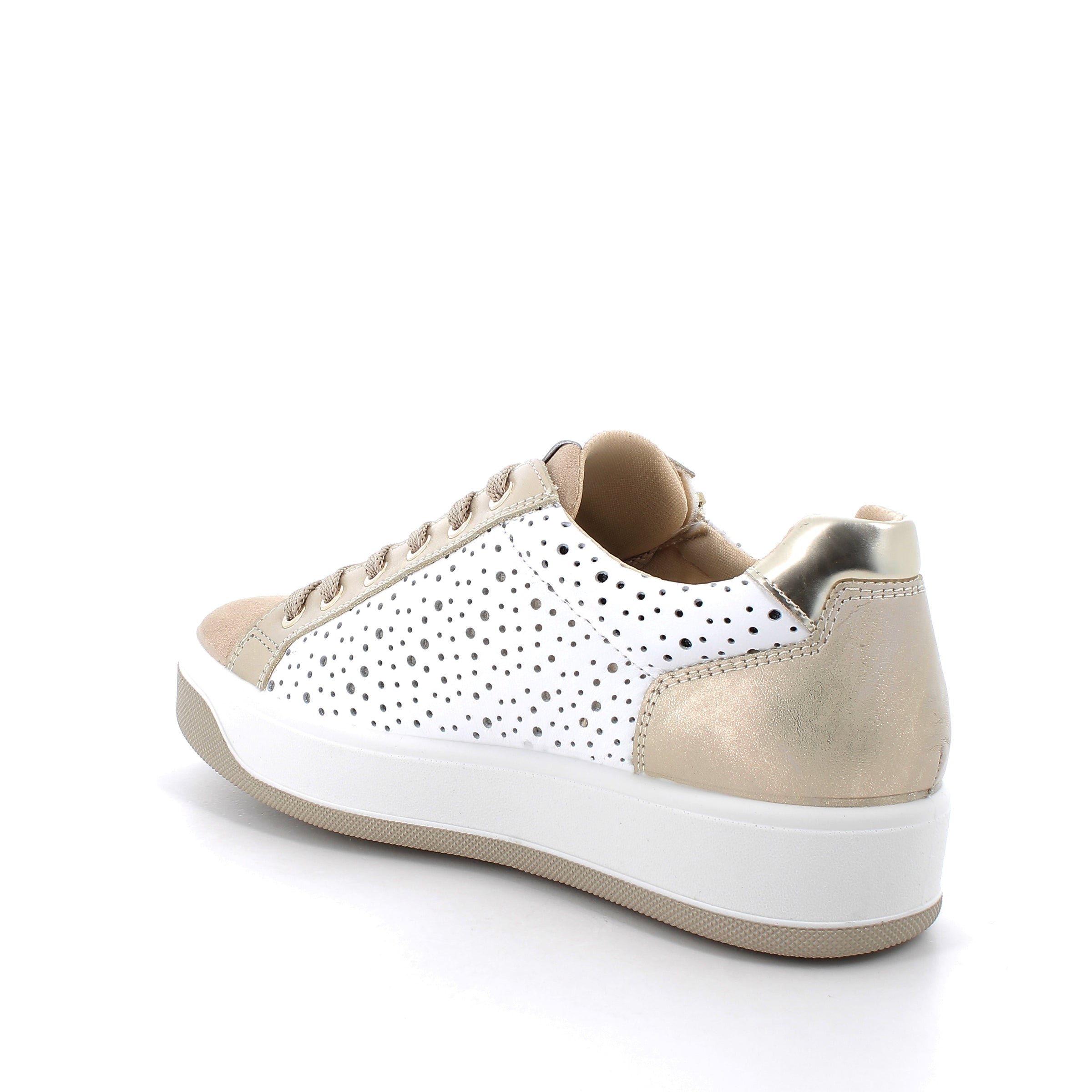 Women’s Fashion Sneakers Gold and White with Zipper and Laces Breathable