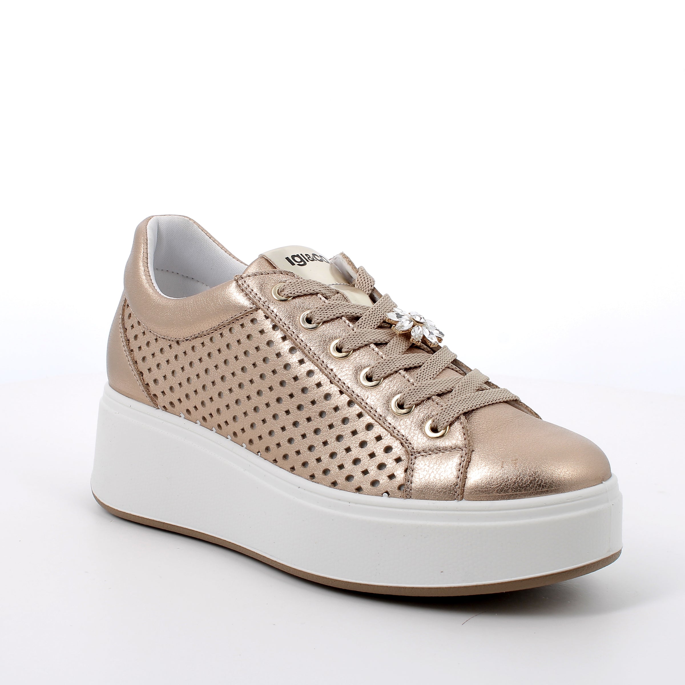Women's Platform Wedge Fashion Sneakers Platinum with Laces