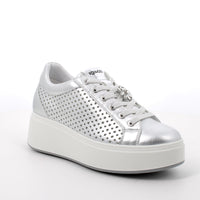 Women's Platform Wedge Fashion Sneakers Silver with Laces