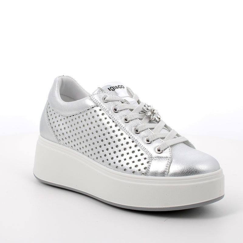 Women's Platform Wedge Fashion Sneakers Silver with Laces