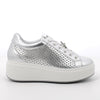 Women's Platform Wedge Fashion Sneakers Silver with Laces
