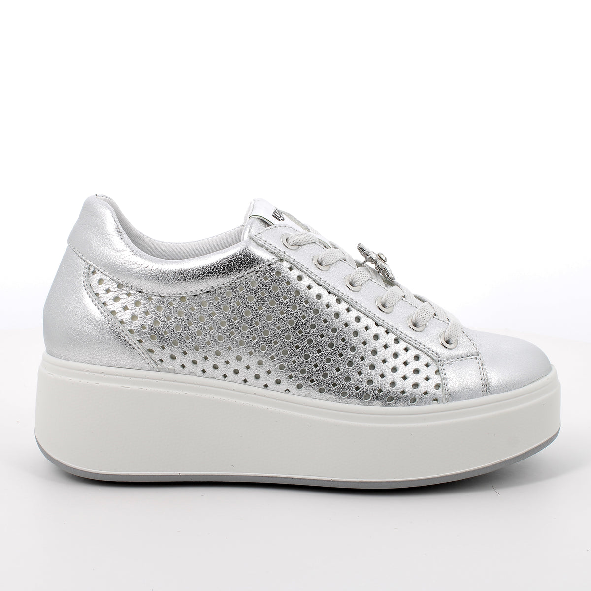 Women's Platform Wedge Fashion Sneakers Silver with Laces