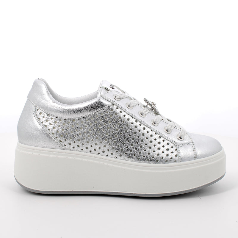 Women's Platform Wedge Fashion Sneakers Silver with Laces