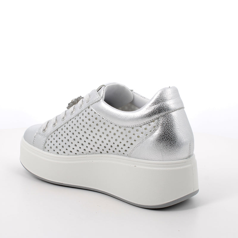 Women's Platform Wedge Fashion Sneakers Silver with Laces