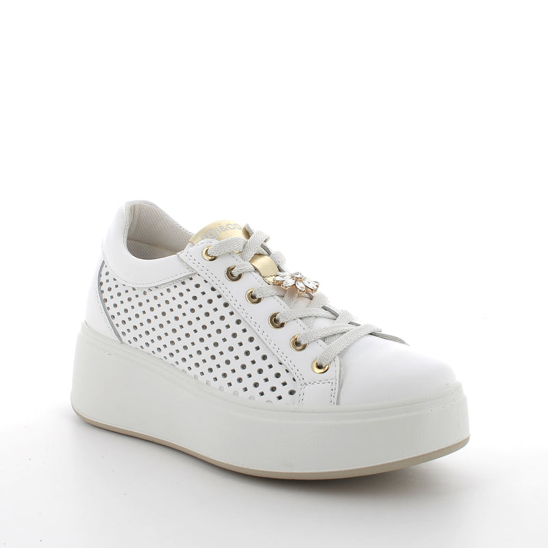 Women's Platform Wedge Fashion Sneakers White with Laces