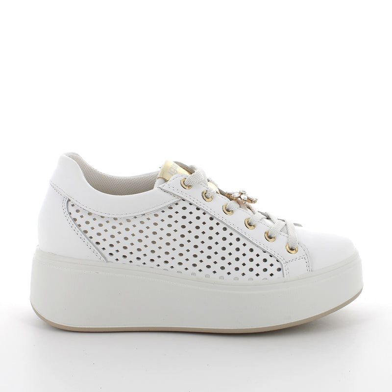 Women's Platform Wedge Fashion Sneakers White with Laces