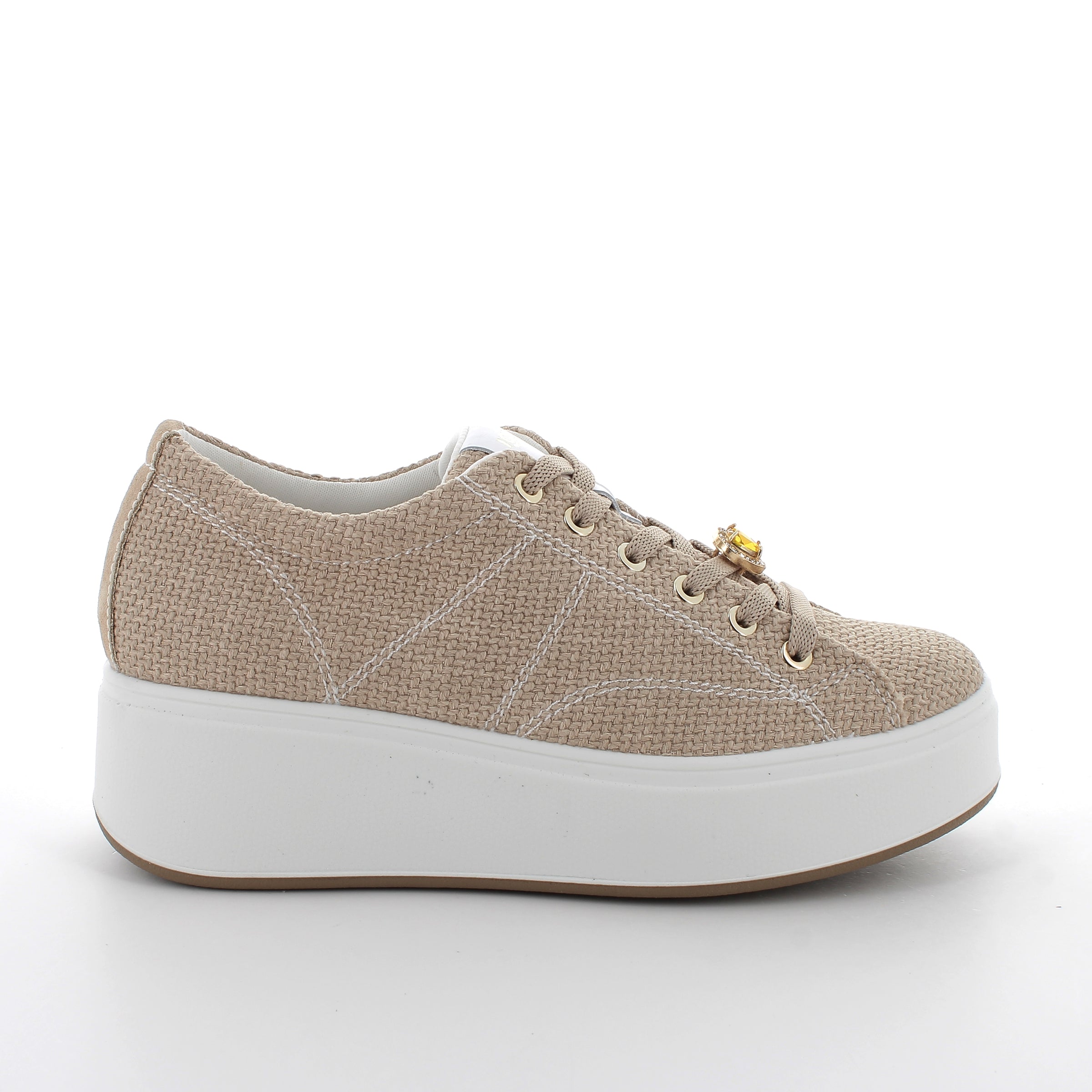 Women’s Platform Wedge Casual Sneakers Beige with Laces