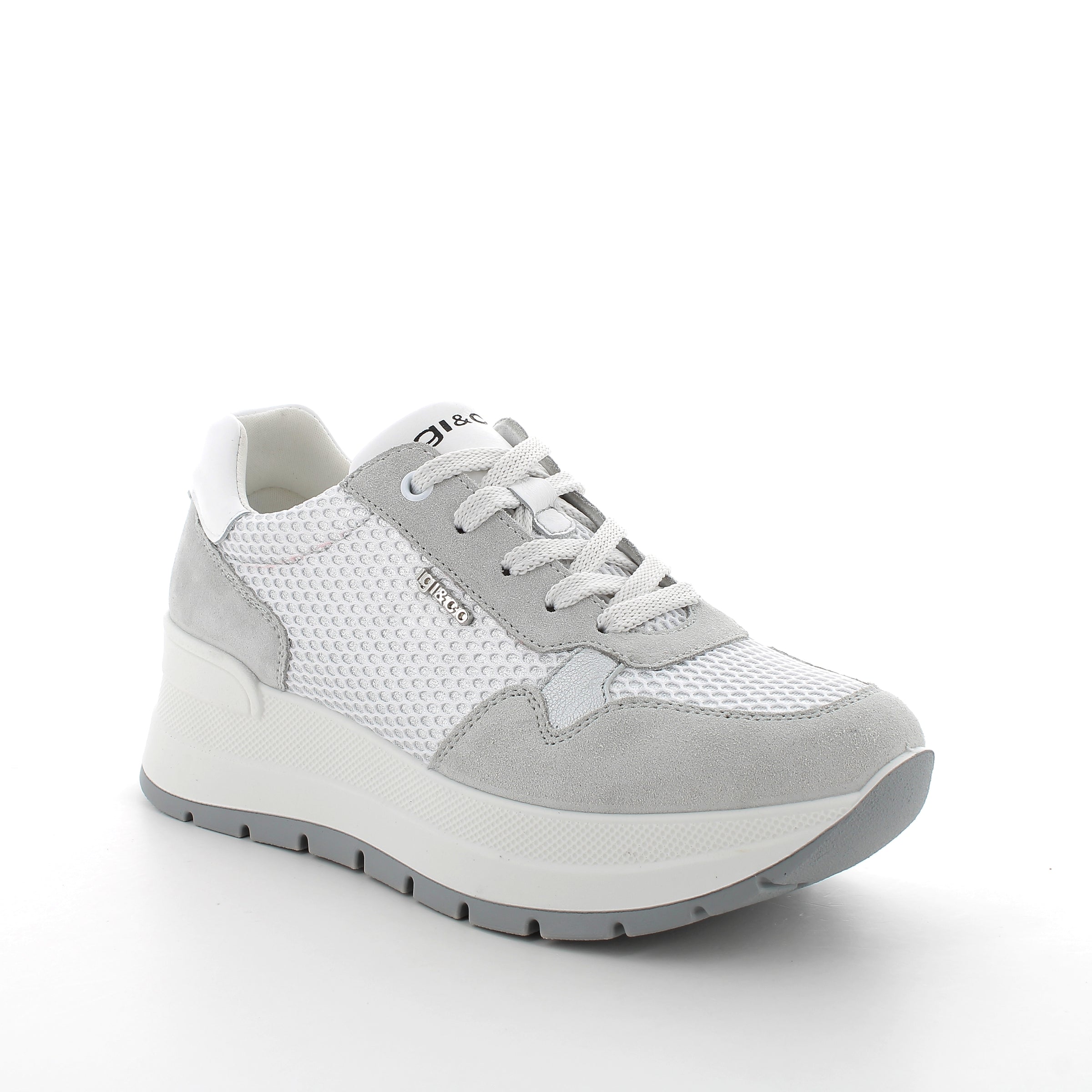 Women's Platform Wedge Casual Sneakers White and Gray with Laces