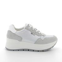 Women's Platform Wedge Casual Sneakers White and Gray with Laces