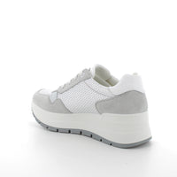 Women's Platform Wedge Casual Sneakers White and Gray with Laces
